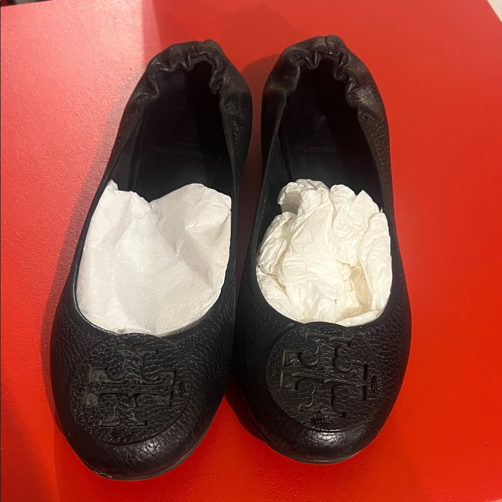 Tory Burch Black Reva Leather Flats